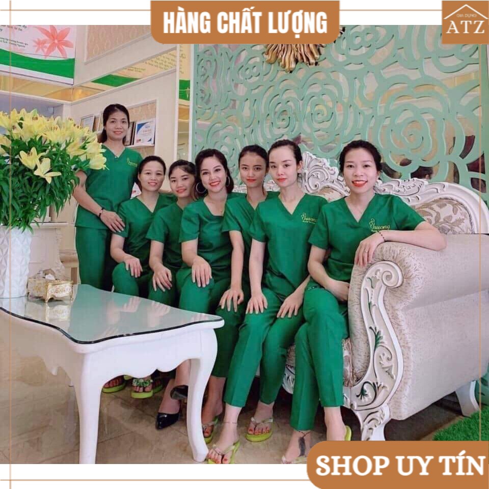 Đồng phục spa, thẩm mỹ vải cotton dày dặn, co giãn tốt, đủ size