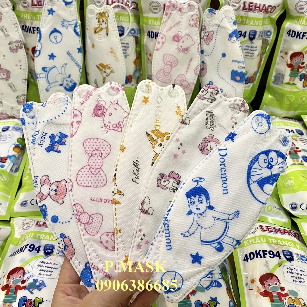 Khẩu trang KF94 KIDS LEHACO kháng khuẩn 10 cái/ hộp - Khẩu trang LEHACO 4D in hình cho bé đáng yêu 4 lớp