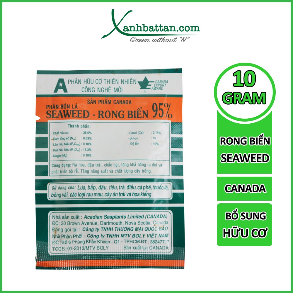 Phân bón lá hữu cơ Seaweed rong biển 95% Canada 10 gram