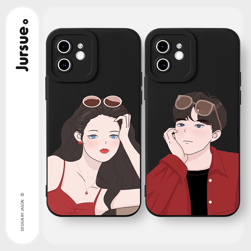 Ốp lưng JURSUE hoạt hình cặp đôi dễ thương đẹp cho iPhone 13 12 11 Pro Max SE 2020 X XR XS 8 7 ip 6S 6 Plus Y2018
