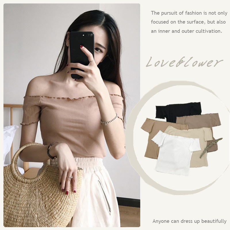 Áo tay ngắn hở vai đơn giản phong cách hàn quốc dành cho nữ