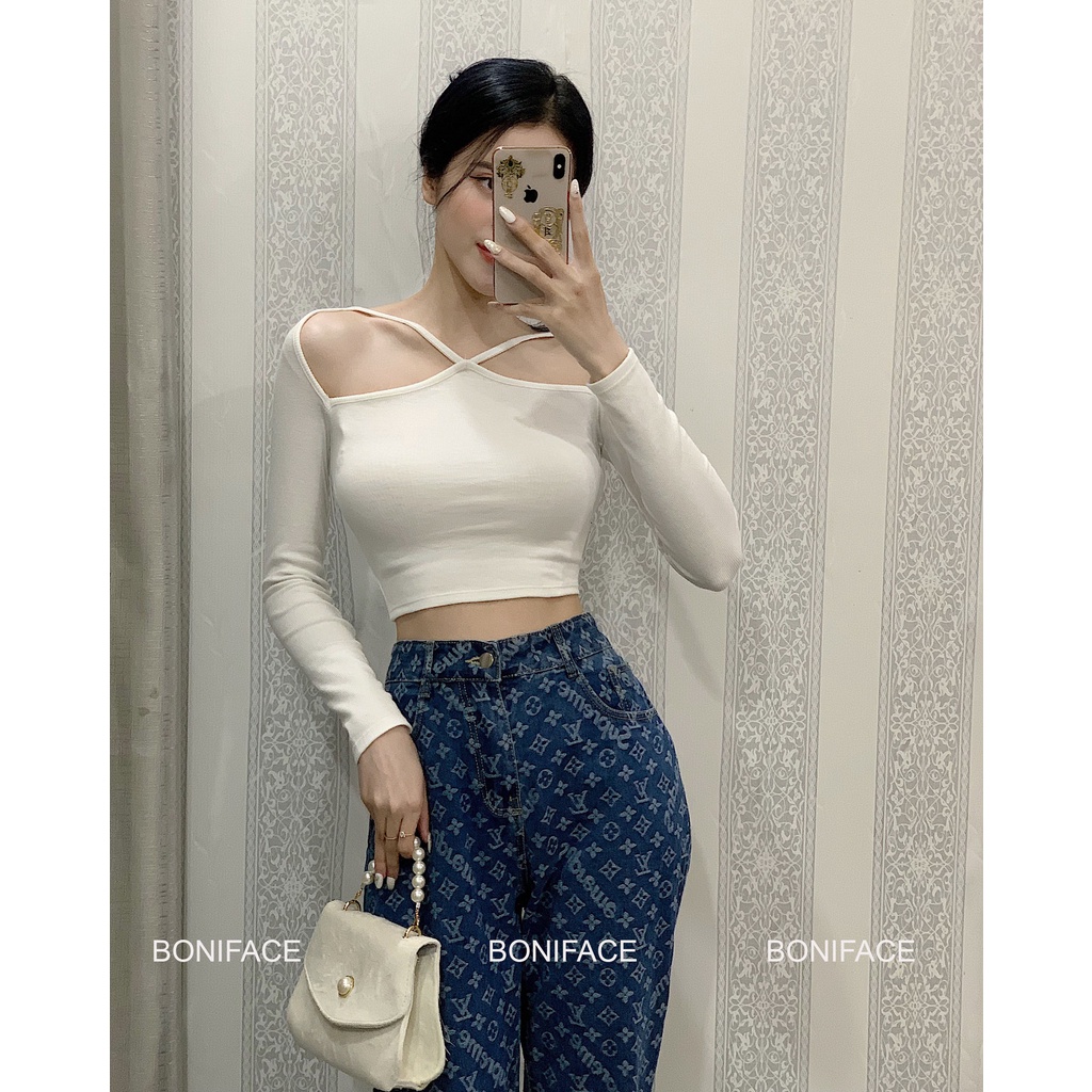 Áo croptop tay dài Boniface kiểu yếm dây chéo ngực | BigBuy360 - bigbuy360.vn