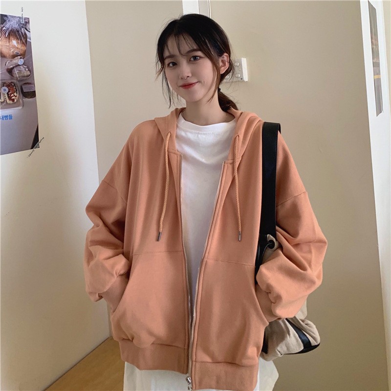 Áo khoác hoodie nỉ trơn unisex , áo nỉ mũ ulzzang có khóa kéo chất đẹp Queenshop