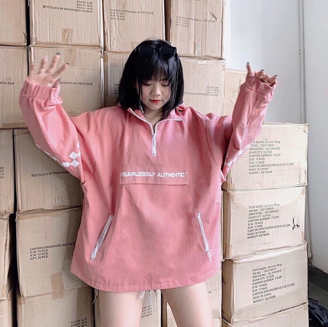 Áo khoác dù nam nữ chui dầy phối dây kéo viền caro | BigBuy360 - bigbuy360.vn