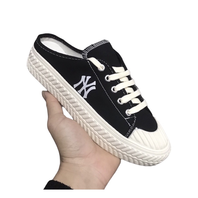 Giày Thể Thao Đạp Gót MLB - Dép Sục Nữ Canvas NY Thêu
