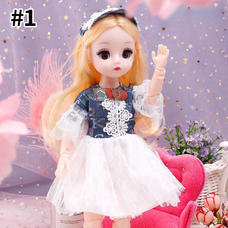 Búp Bê 23 Khớp Mắt 4D Nhắm Mở Kết Hợp Các Váy Hoa Xinh Xắn Đáng Yêu - Cao 30cm