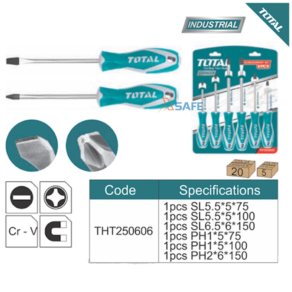 Bộ 8 tua vít TOTAL THT250608 tay cầm mới Bộ tuốc nơ vít chất liệu CR-V chịu nhiệt, chống ăn mòn, bền bỉ dễ sử dụng