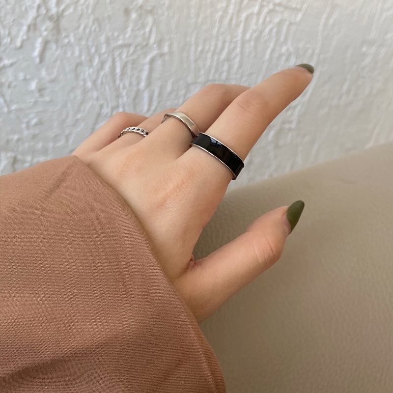 Set 3 nhẫn hở màu đen thời trang retro cá tính