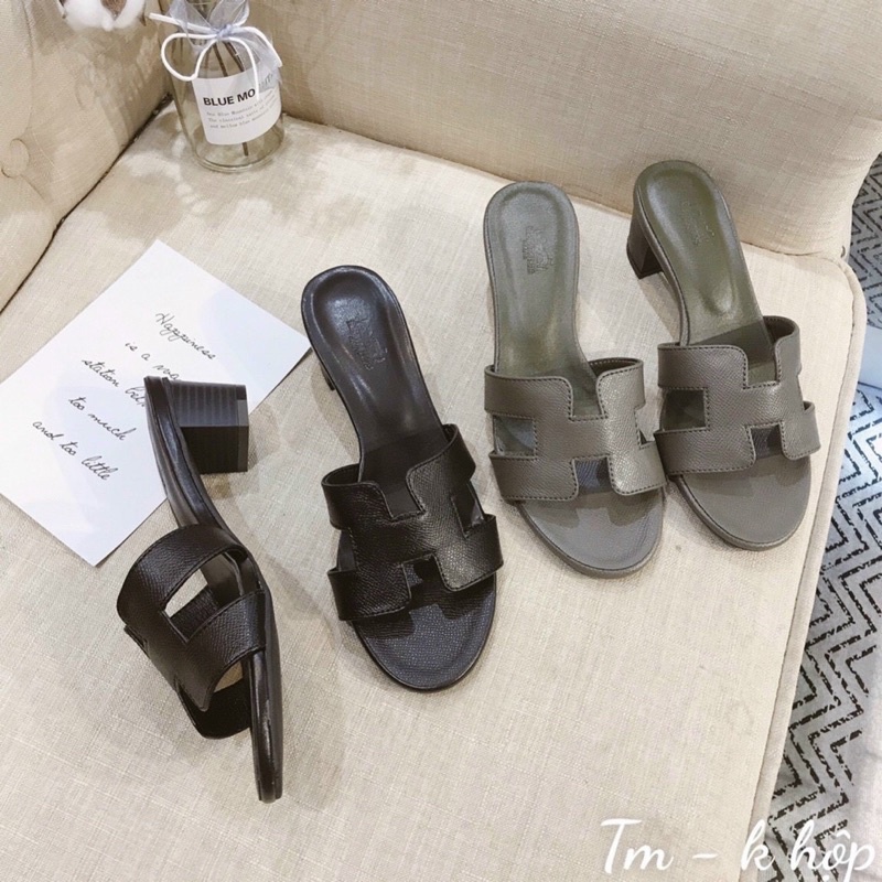 Guốc HM đế cao 5cm da mềm hàng loại 1 màu đen, ghi đá