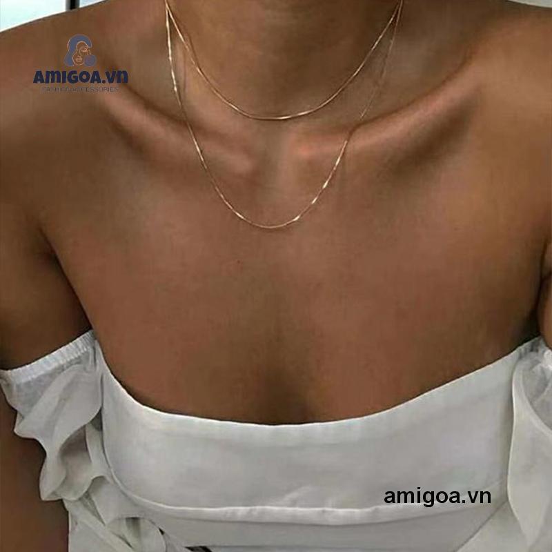 Vòng cổ Sợi Mảnh Hai Lớp Mạ Vàng Thiết Kế Hình Rắn Xinh Xắn Cho Nữ