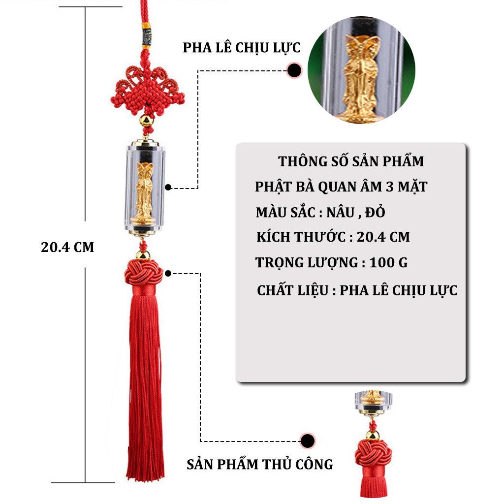 Dây Treo Tượng Phật 3 Mặt _ Tượng Quan Thế Âm Bồ Tát , Dây Treo Ô Tô