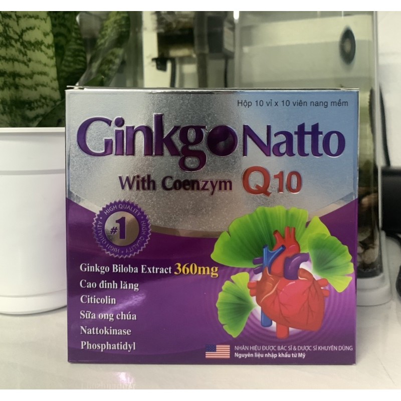 GINKGO NATTO Q10 giảm hoa mắt chóng mặt rối loạn tiền đình phòng ngừa tai biến 100 Viên