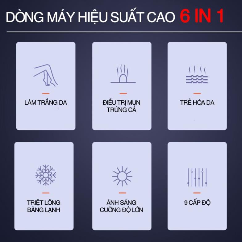 Máy Triệt Lông 9 Cấp Triệt Lông Vĩnh Viễn, Đơn Giản, Băng Lạnh, Trẻ Hóa Da, Giảm Mụn 6 Trong 1 BH 12 Tháng