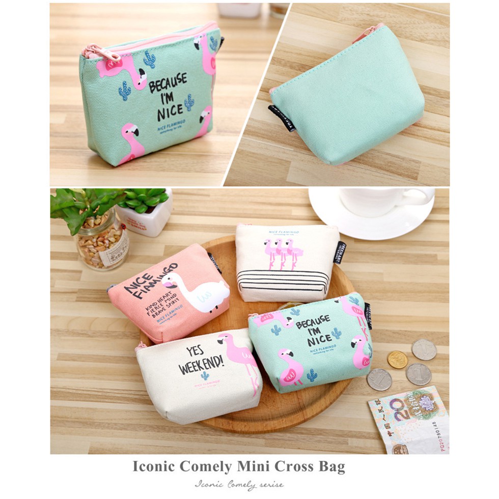 Ví nữ mini đựng tiền Chim hồng hạc CUTE  - Ví đựng tiền mini cute