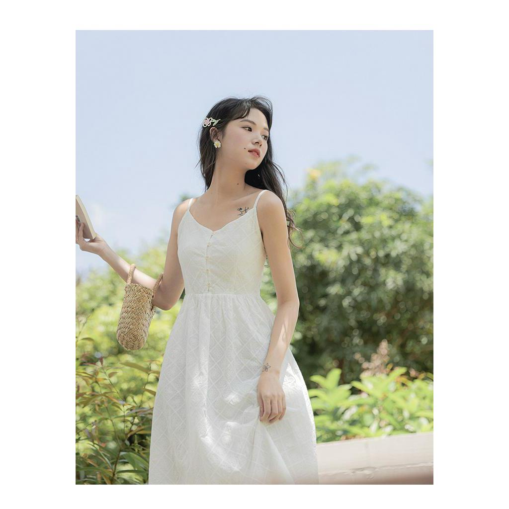 Đầm Hai Dây Dáng Dài Màu Trắng Thời Trang 62046