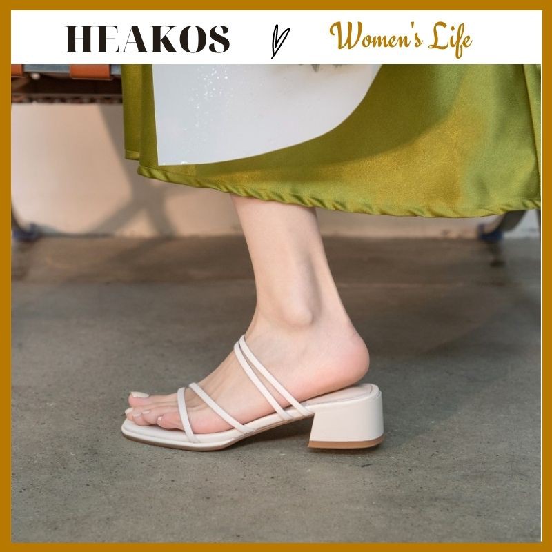 Guốc cao gót nữ 3 cm đế bằng chất da tổng hợp cao cấp HEAKOS