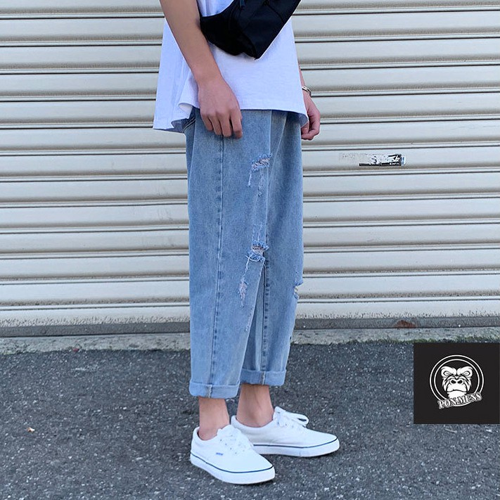 [sale lẻ size] Quần jean baggy nam nữ ống rộng rách 2021 242