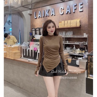 Áo thun giấy vạt lệch eo nhún cực đẹp