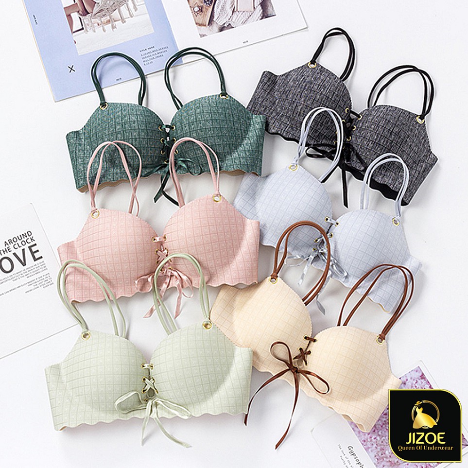 Áo ngực nữ đẹp dễ thương su đúc bàn tay nâng ngực tạo khe hoa Caro cao cấp Sexy gợi cảm JIZOE ALT09