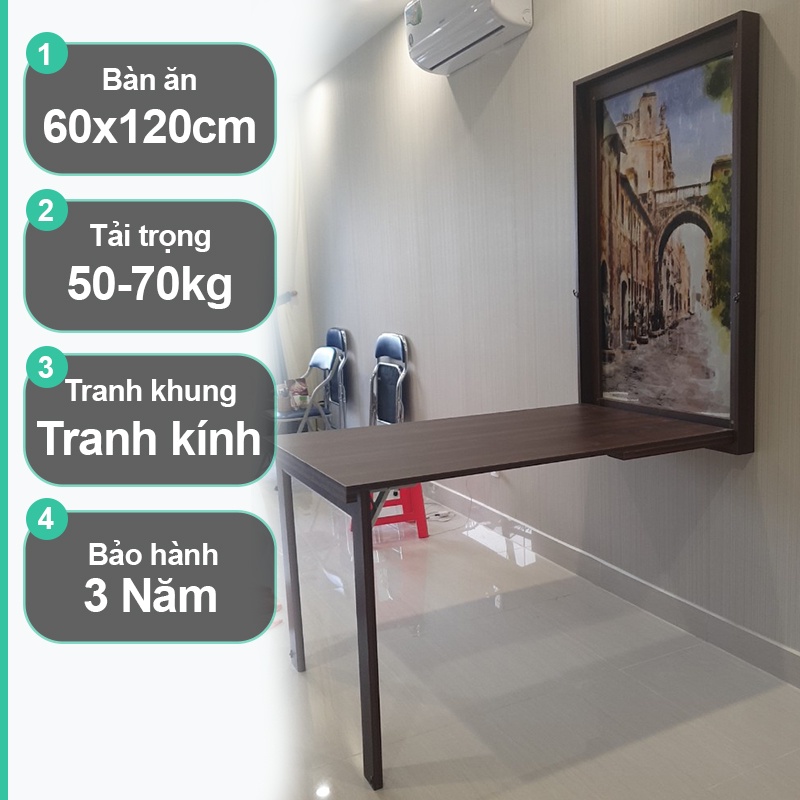 Bàn ăn gấp treo tường khung hộp tranh 60x110cm 4-6 người ngồi