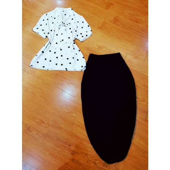 Sét cân váy xẻ tà + áo bi sz XL