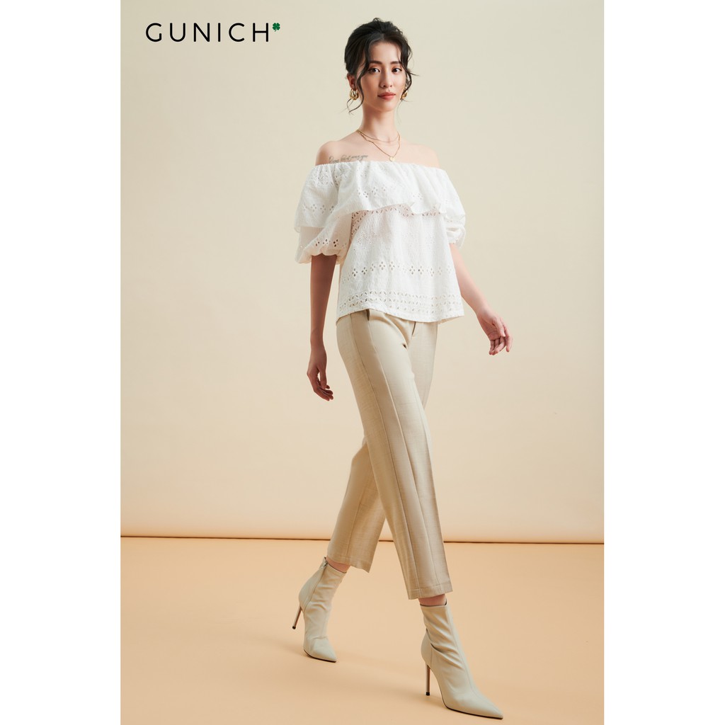 Quần lưng cao ống đứng có túi sườn màu be (beige) vải tuýt si Gunich
