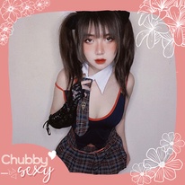 Cosplay Học Sinh Phá Cách Nhật Bản - Set Đồ Ngủ Sexy Hoá Trang Học Sinh Áo Zile Kèm Cavat Váy Caro - CPL43 - Chubby.Sexy