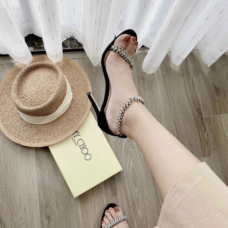 Guốc/sandal bít gót da lộn quai đá gót nhọn cao 9cm [m49]