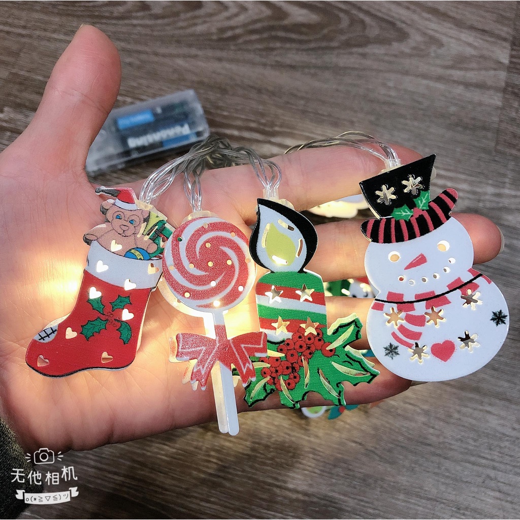Đèn nháy Noel 10 họa tiết giáng sinh bằng kim loại dùng pin dài 1,5m không dễ vỡ-giadungsieure