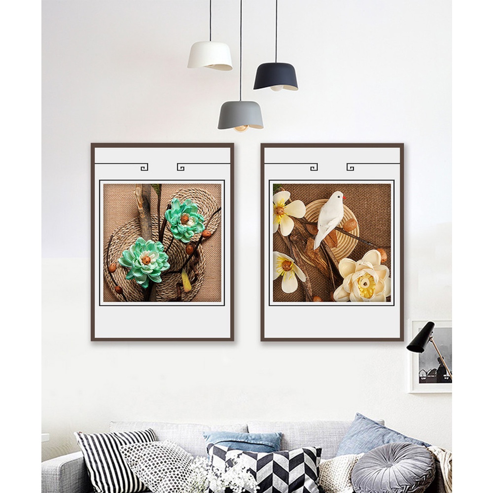 In hình ép gỗ Laminate TRANH HOA LÁ - Mẫu 10 (2 HCN 2x30x40, 2x40x60). In ảnh theo yêu cầu