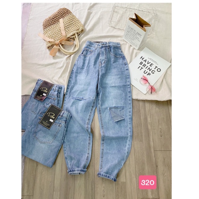 Quần jeans baggy nữ rách gối kiểu cá tính mã 320