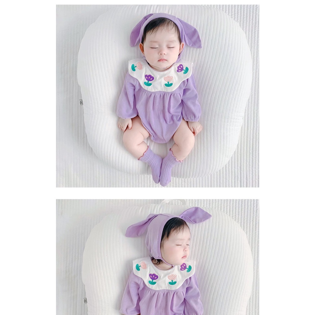 Bộ Áo Liền Quần In Hoa Tím Dễ Thương Cho Bé Gái 0-24 Tháng Tuổi