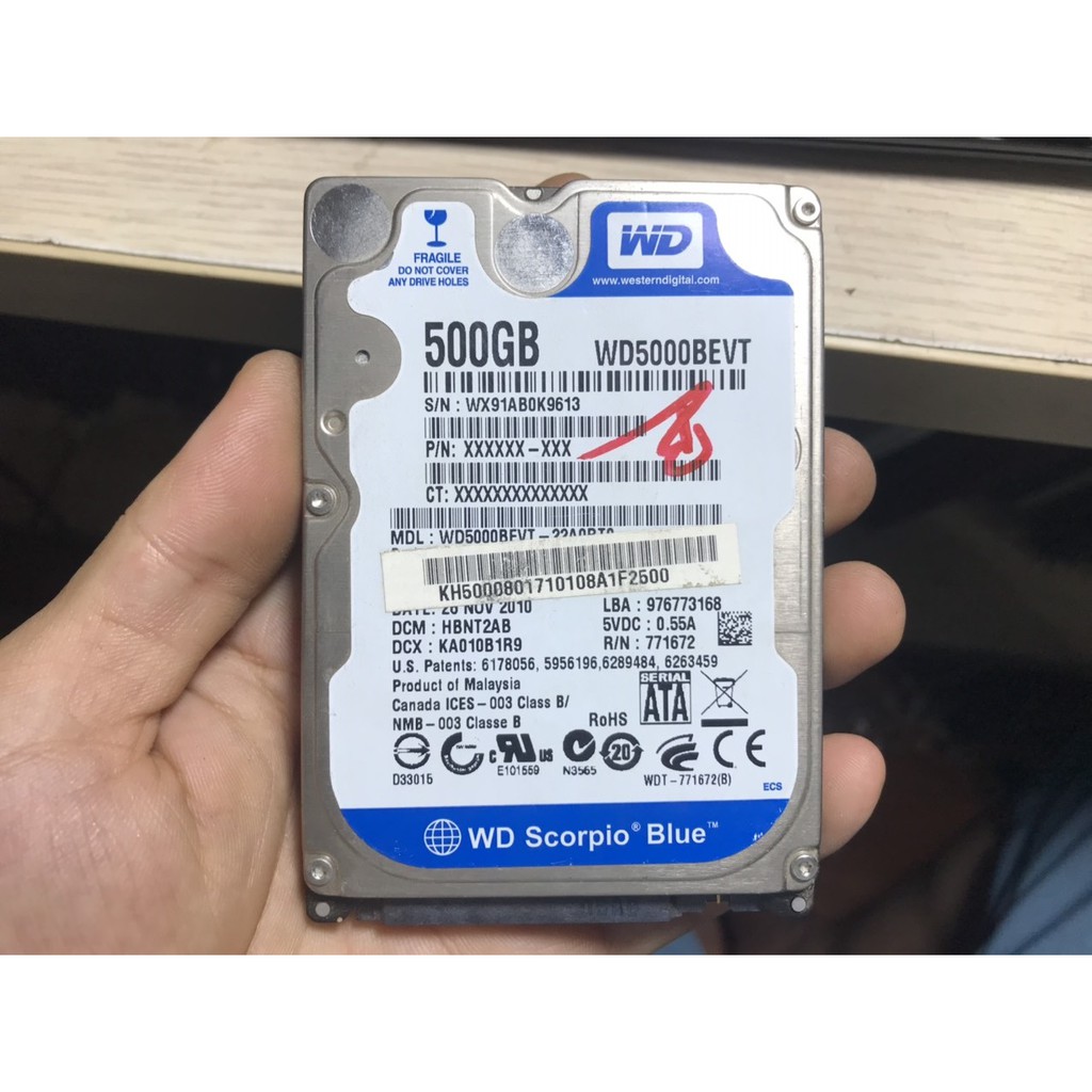 ổ cứng cho laptop WD Blue 500GB 5400RPM sata 3GB/s 2.5 " inch 9mm hdd 100% Good WD5000BEVT