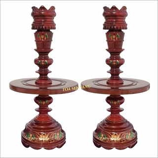 Cặp chân đèn gỗ - Chân nến gỗ tự nhiên, trang trí hoa sen nổi, có nhiều kích thước