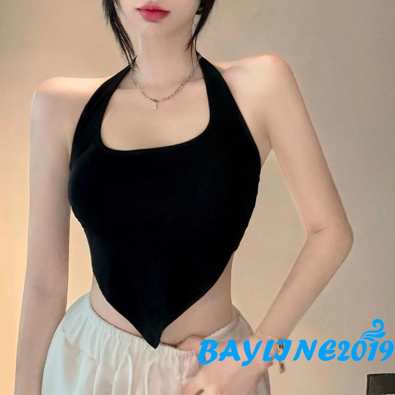 Áo Lửng Hai Dây Cổ Yếm Màu Sắc Trơn Thời Trang Dành Cho Nữ