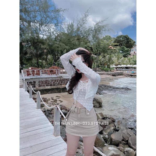 Set áo dây vạt chéo kèm áo cardigan