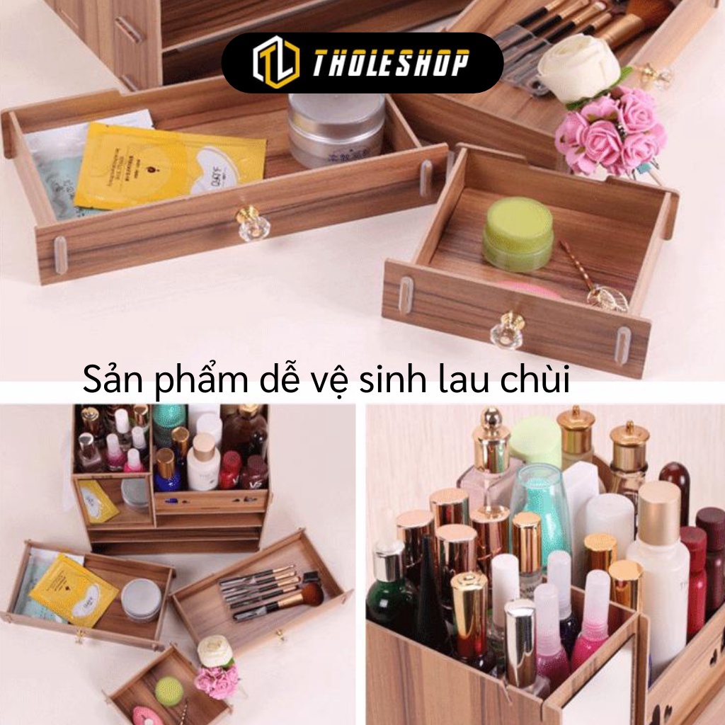 Hộp Đựng Mỹ Phẩm -  Hộp Gỗ Đựng Trang Sức, Đồ Trang Điểm Có Gương Để Bàn 4986
