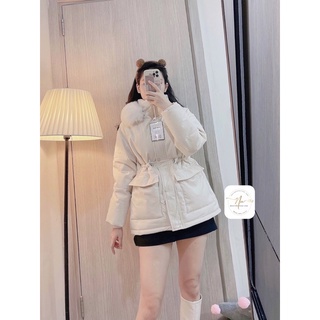 Áo phao mũ lông - Phao chiết eo dày ấm
