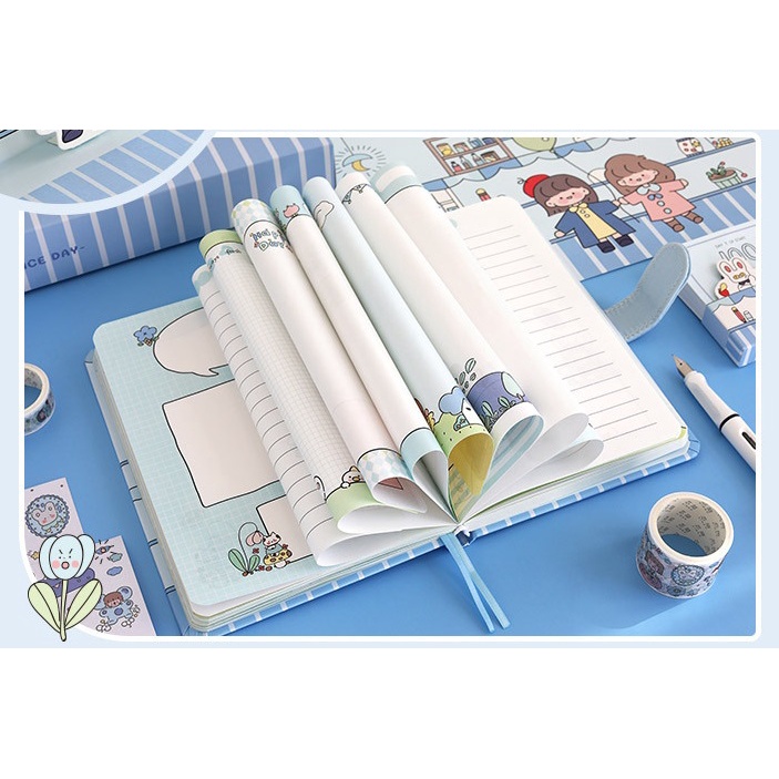 Set Sổ Tay Kèm Sticker Washi Tape Giấy Note Thước Kẻ - Quà Tặng, Trang Trí Sổ, Bullet Journal, DIY,...