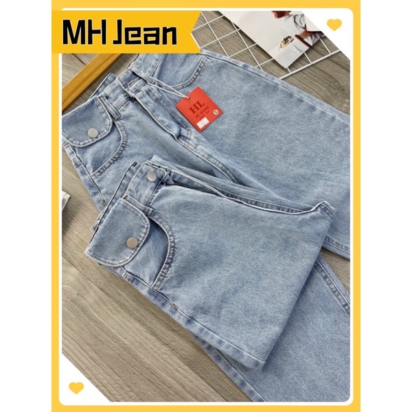 (MH Jean) Quần baggy jean nữ lưng cao nắp túi 1bên màu xanh thời trang H.N.M STORE