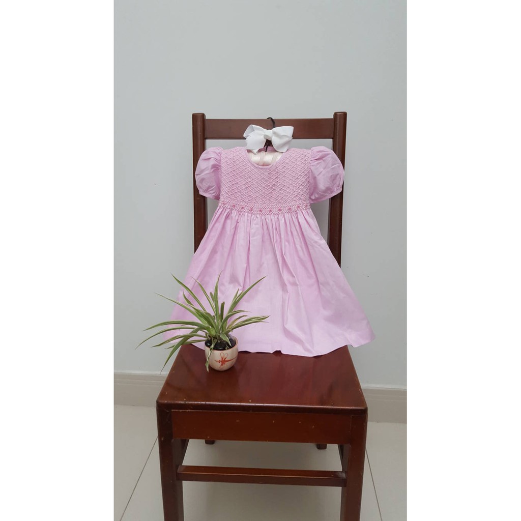 Đầm trẻ em smock đẹp siêu xinh như công chúa -xích móc thêu tay 'hand smocking dress" Kabota – màu hồng dễ thương SM025