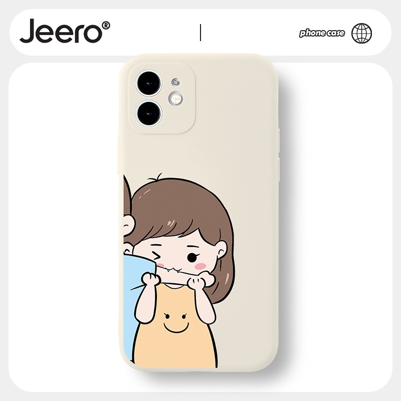 Ốp lưng JEERO hoạt hình cặp đôi dễ thương đẹp viền vuông ngộ nghĩnh mềm cho iPhone 13 12 11 Pro Max SE 2020 X XR XS 8 7 6 6S Plus kute HFF490