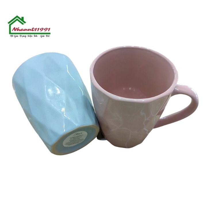 Cốc/ ly sứ cao cấp 2 màu xanh, màu hồng dùng uống nước, cafe , trà sữa đẹp