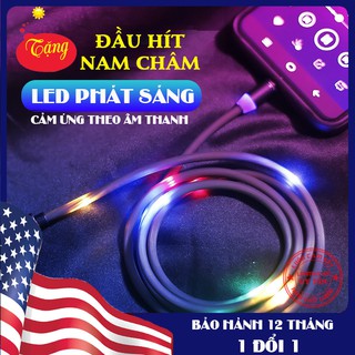 Dây Cáp Sạc Có Đèn Led Cảm Ứng Âm Thanh, đầu hit nam châm nhấp nháy theo điệu nhac, Dây chất liệu TPE đàn hồi cao,LENMAX