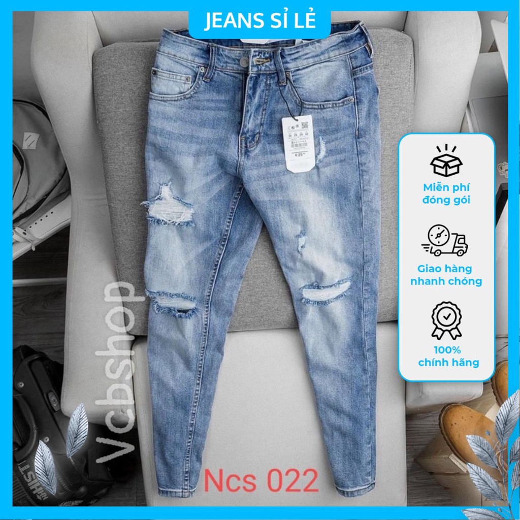 Quần jeans Nam cào rách gối cá tính Vcbshop có size đại nha khách 883