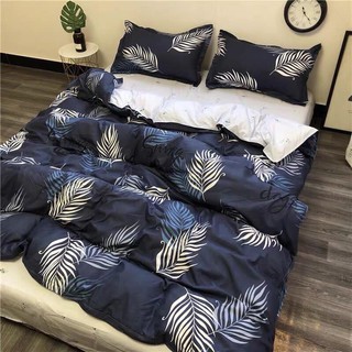 Full Set Bộ Drap giường Cotton Chần Bông Lá Trắng Đen m2x2m - m8x2m