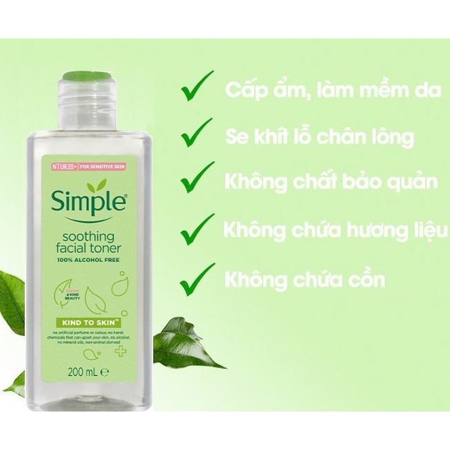 Nước Hoa Hồng Không C.ồn Làm Dịu Da Simple Kind To Skin Soothing Facial Toner 200ml | WebRaoVat - webraovat.net.vn