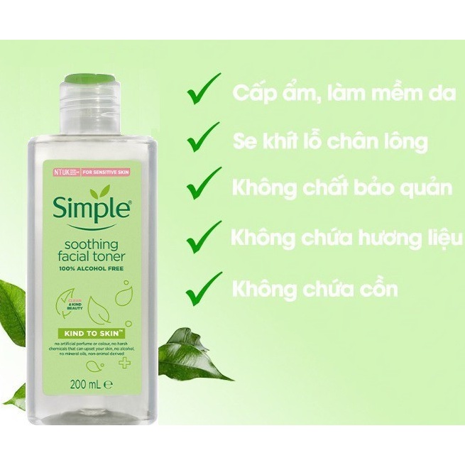 Nước Hoa Hồng Không C.ồn Làm Dịu Da Simple Kind To Skin Soothing Facial Toner 200ml | BigBuy360 - bigbuy360.vn