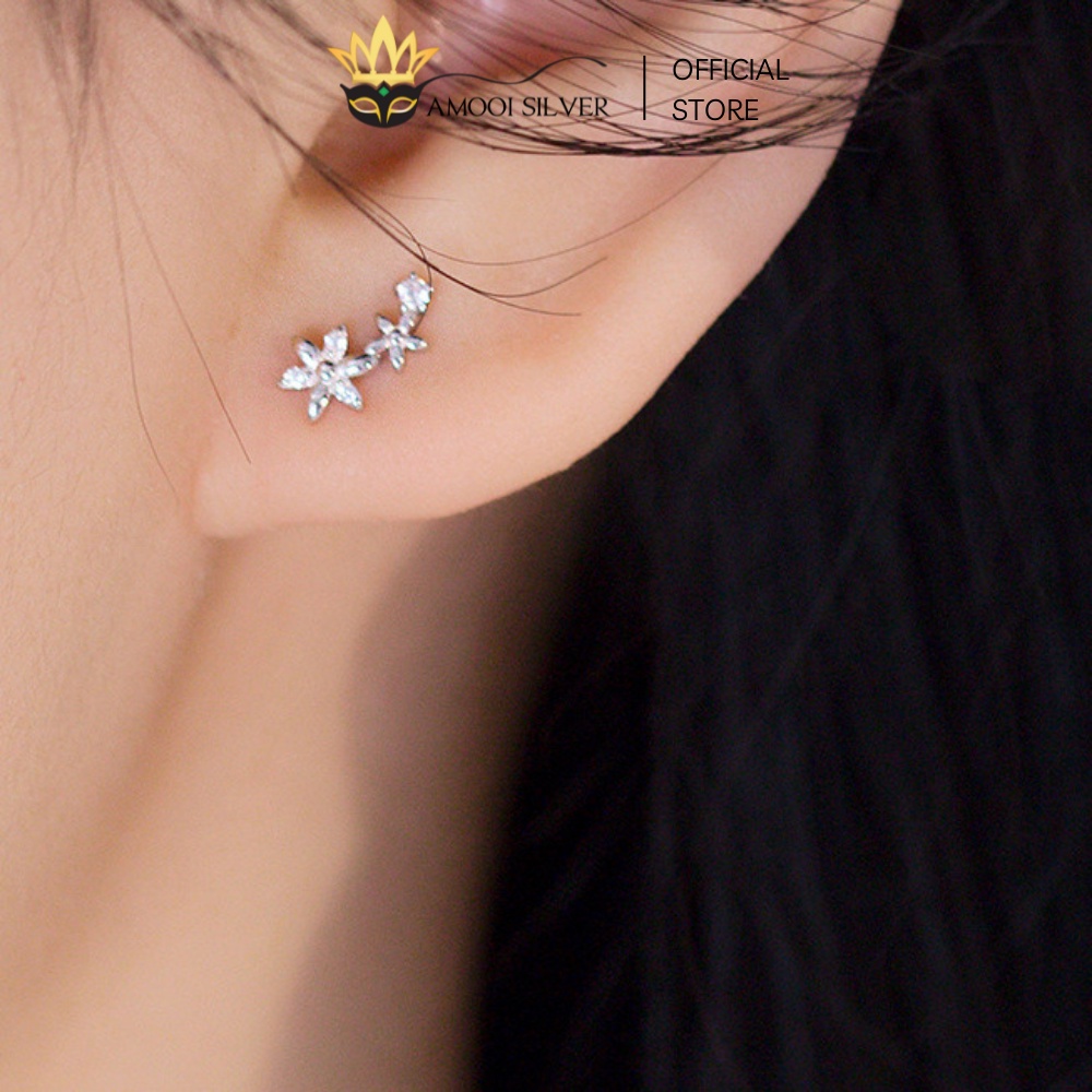 Bông Tai Bạc S925 Bất Đối Xứng Mẫu Hoa Nhí 1 Ngắn 1 Dài - Amooi Silver AB116