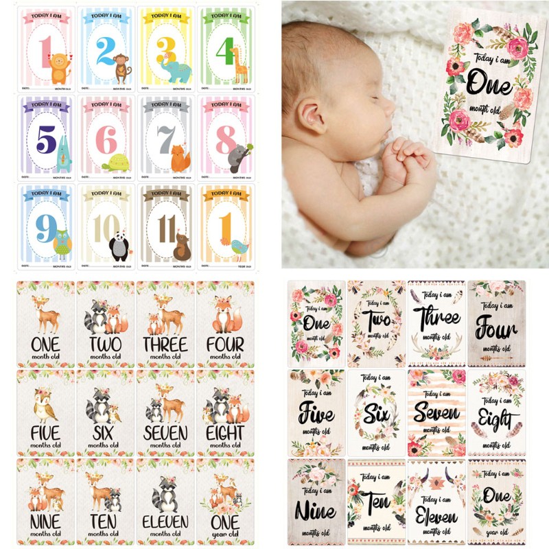 Set 12 Tấm Thiệp Tháng Tuổi Cho Bé Chụp Ảnh